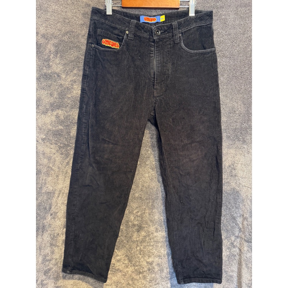 Empyre Relaxed Fit Black Corduroy Pants Embroidered Spray Can Graphics Size 28